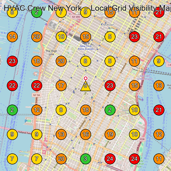 HVAC Crew New York Appliance Repair Service GeoGrid ranking map for Bronx NY